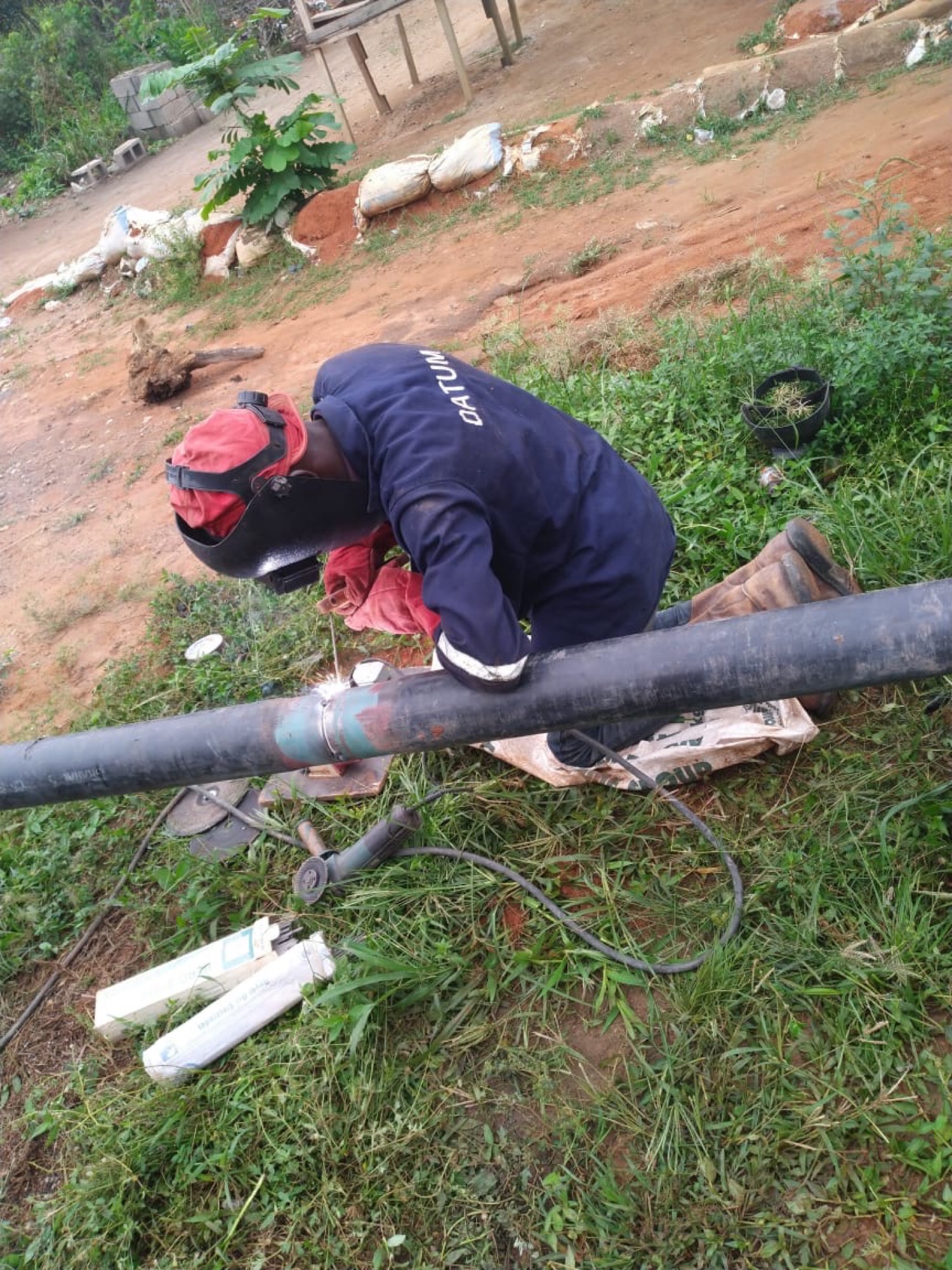 Welding on grass